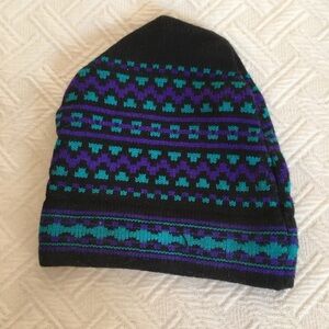 Kids Black and Teal Patterned Ski Beanie